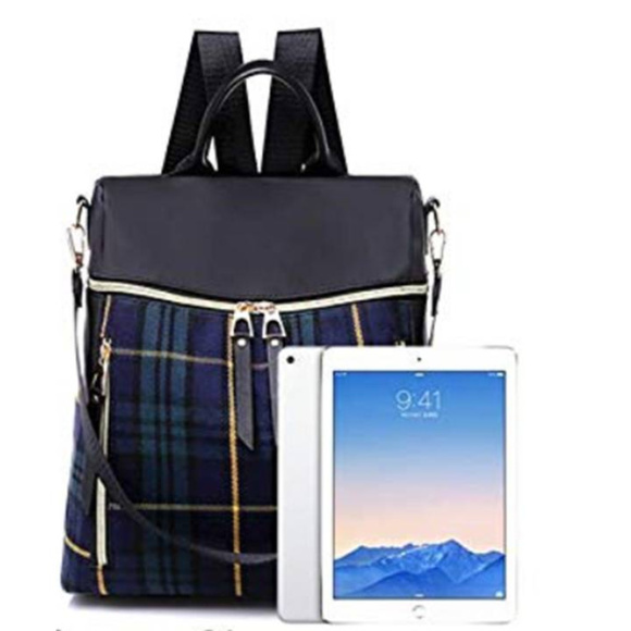 Black & Red Plaid Vegan Leather Sling Backpack - Picture 5 of 6